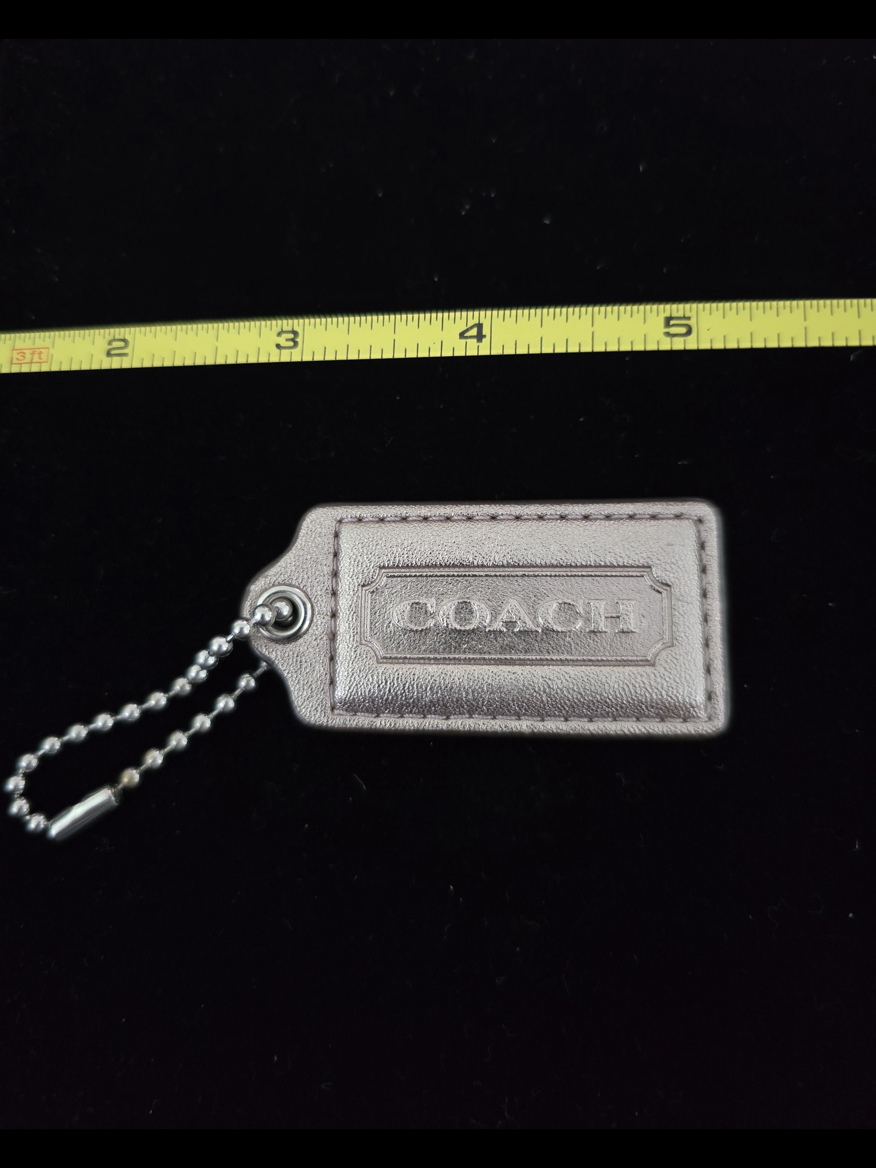 Coach Metallic Silver Leather Key  Card Holder Tag